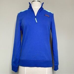Vineyard Vines 1/4 Zip Canvas Shoulder Shep Shirt Pullover Blue and Seafoam, XS